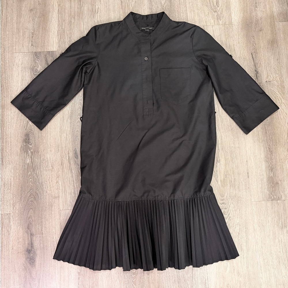 Banana Republic Black Pleated Hem Midi Shirt Dress